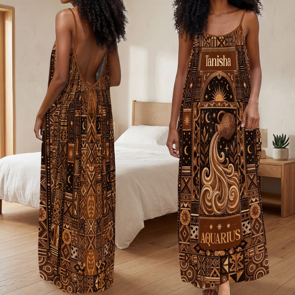 Boho Zodiac Signs - Personalized Backless Cami Maxi Dress