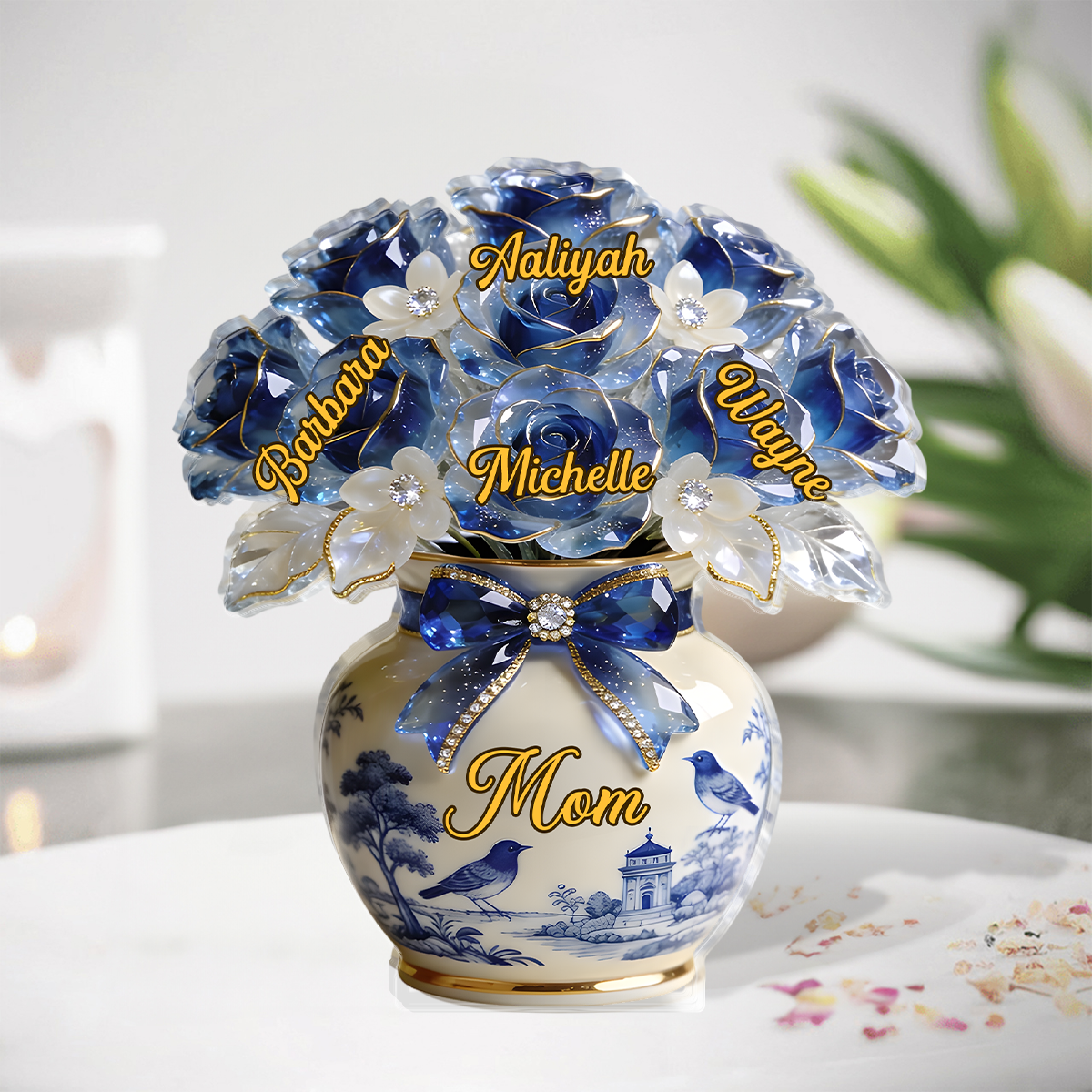 Toile De Jouy Flower Gift For Mom Grandma - Personalized Custom Shaped Acrylic Plaque