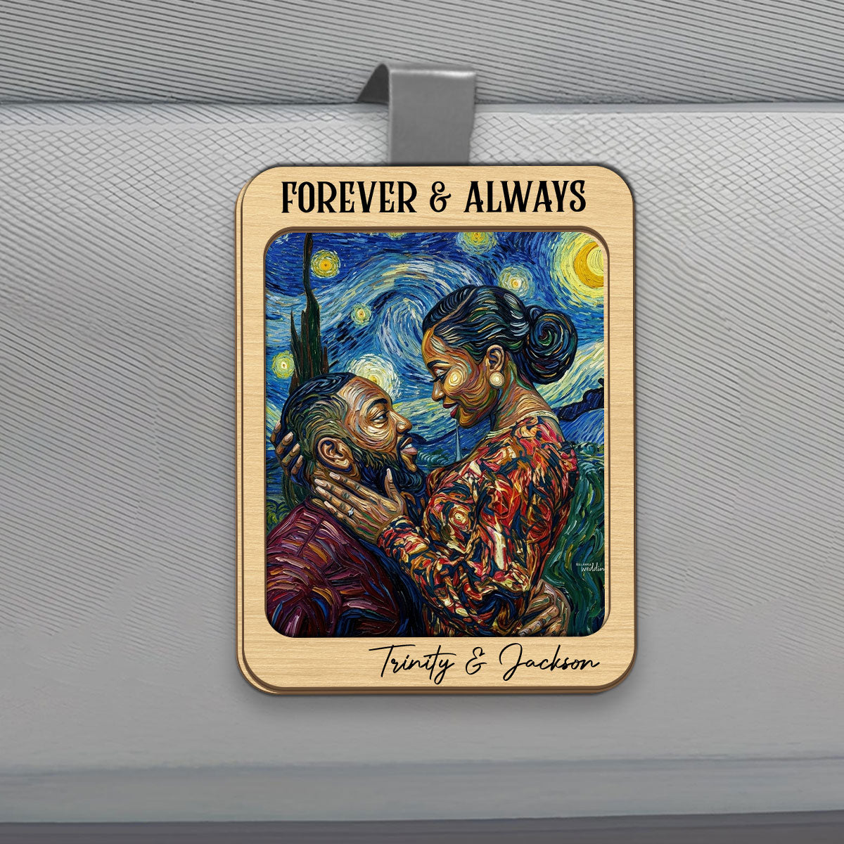 Custom Photo Starry Night Oil Painting Forever And Always - Personalized Car Visor Clip