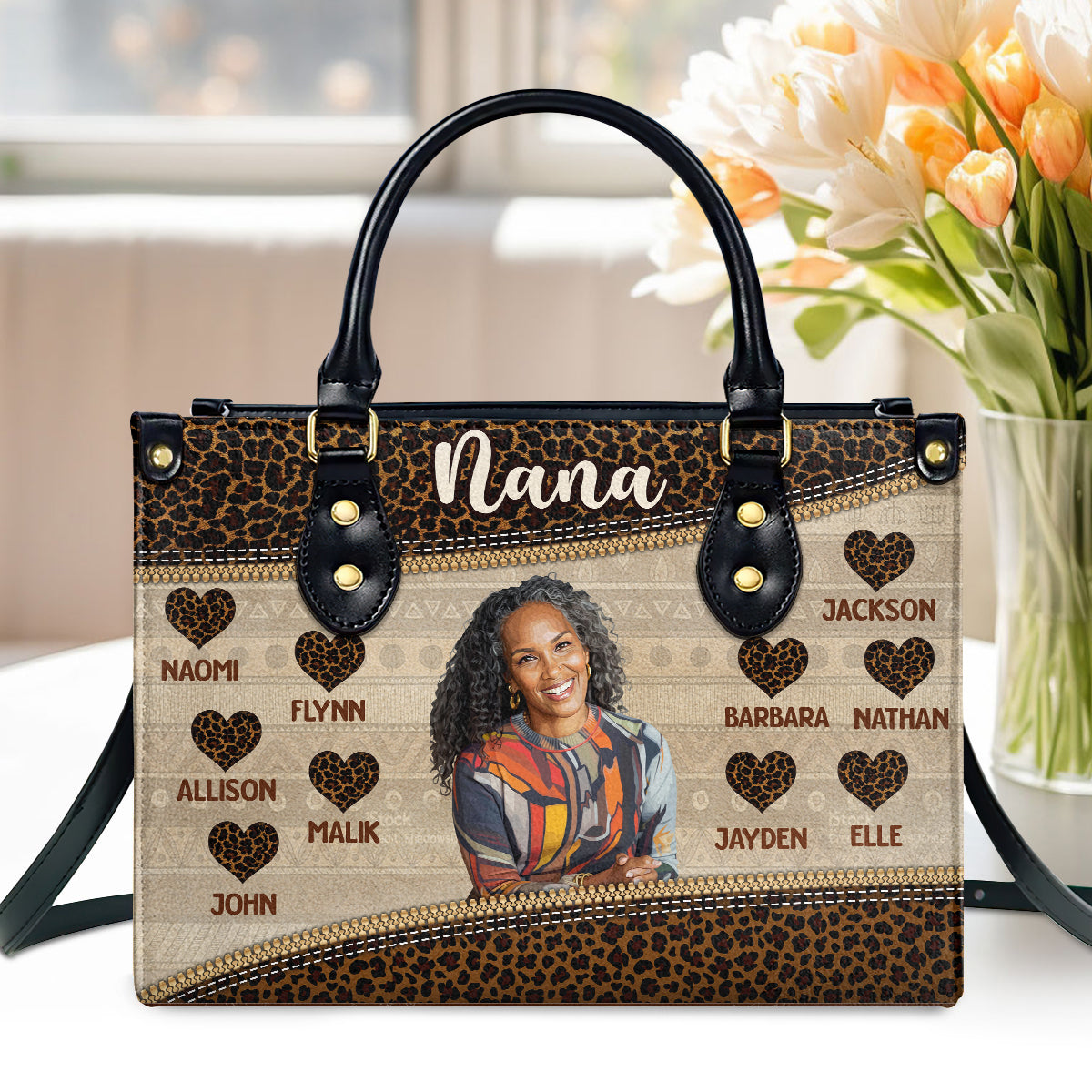 Grandma Heartprint - Personalized Leather Handbag