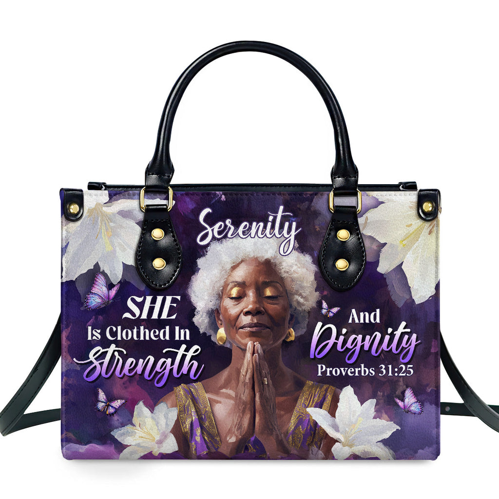 She Is Clothed In Strength And Dignity - Personalized Leather Handbag