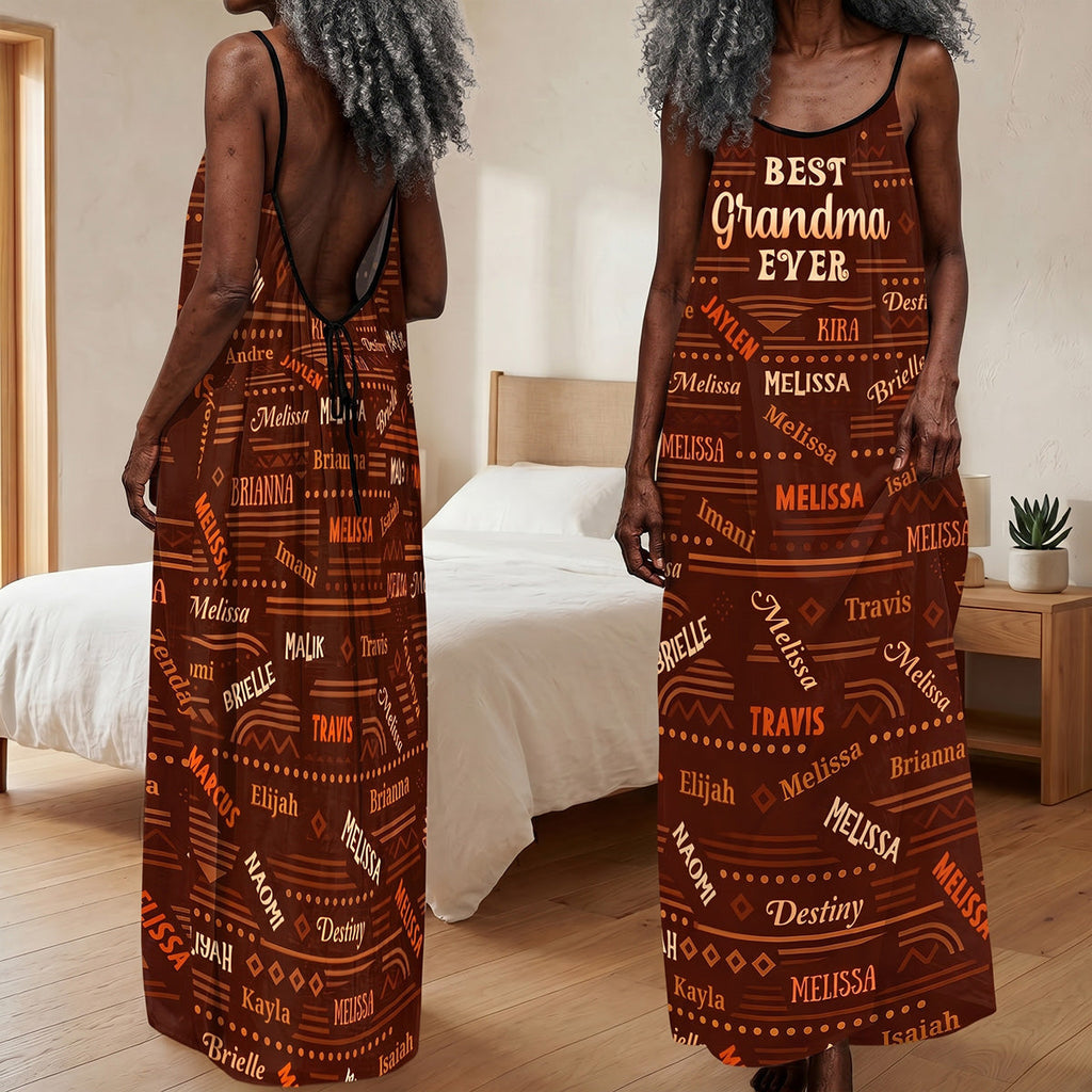 Best Grandma Ever - Personalized Backless Cami Maxi Dress