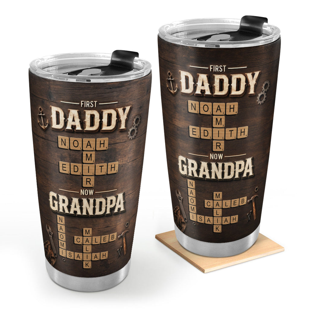 First Daddy Now Grandpa Crossword Puzzle Art - Personalized Stainless Steel Tumbler