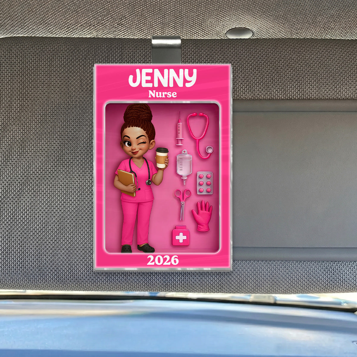 Nurse In Toy Box - Personalized Acrylic Car Visor Clip