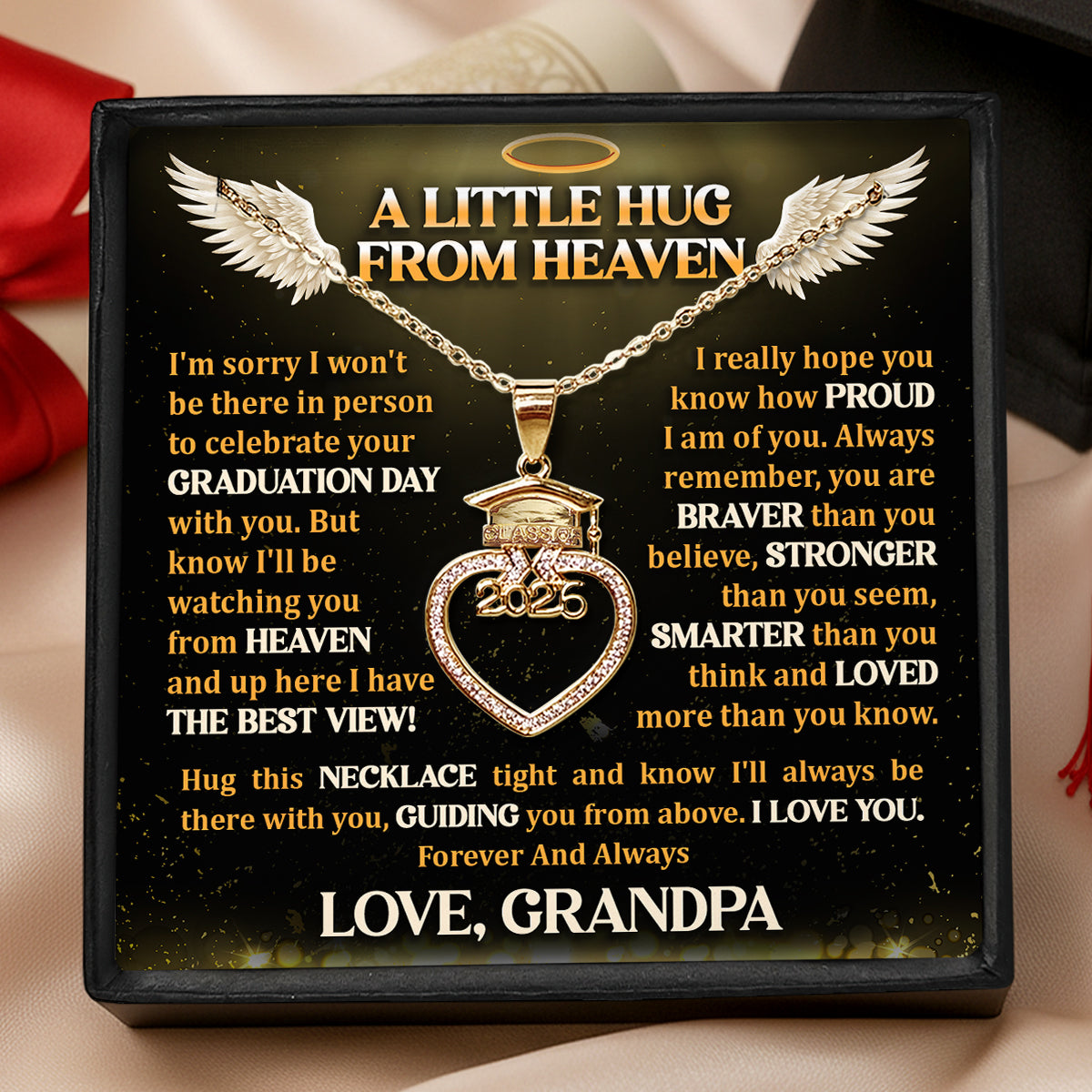 A Little Hug From Heaven - Personalized Grad Cap Heart Necklace With Box & Card 2026