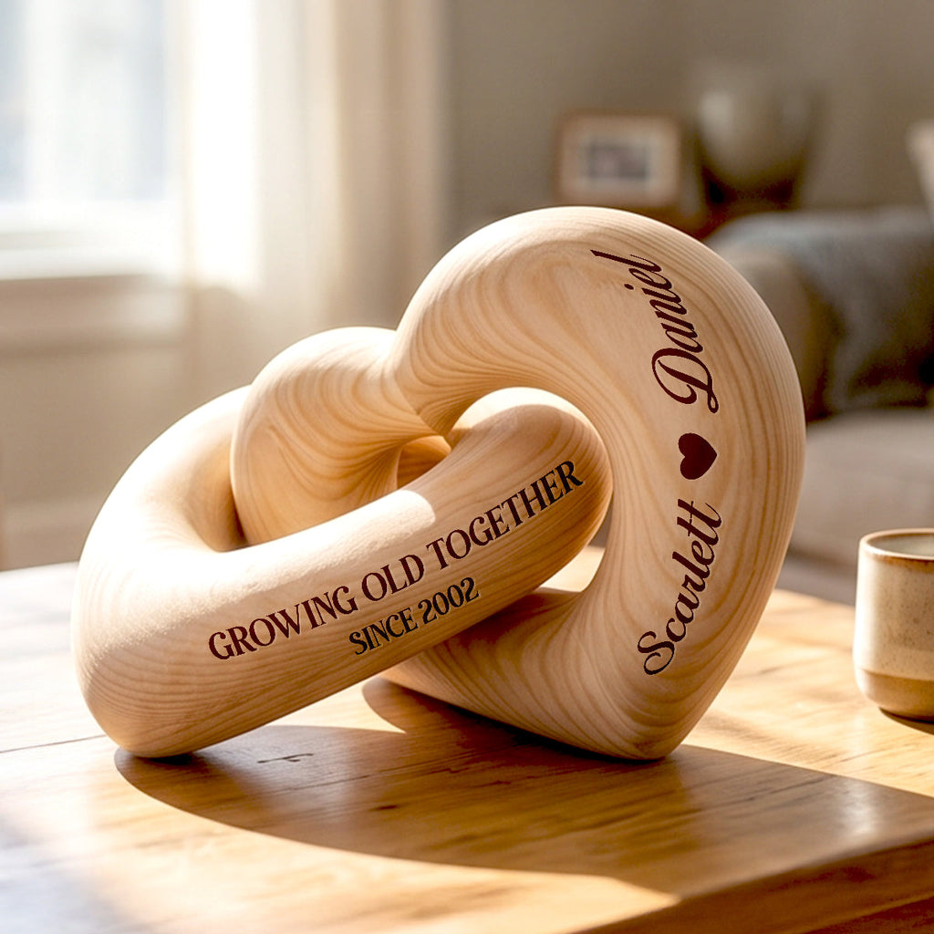 Growing Old Together - Personalized Interlocking Wooden Hearts