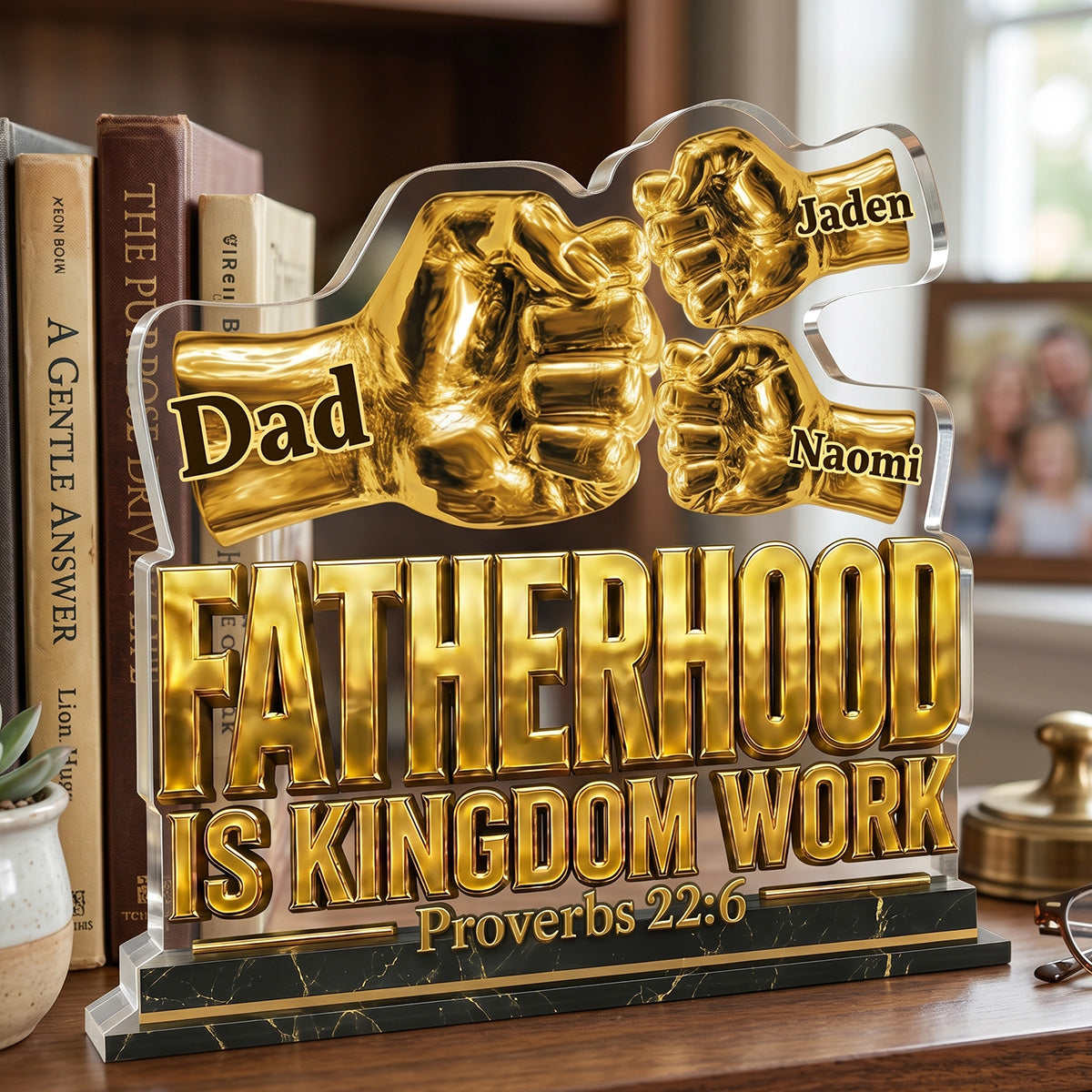 Fatherhood Is Kingdom Work Golden Fist Bump - Personalized Custom Shaped Acrylic Plaque