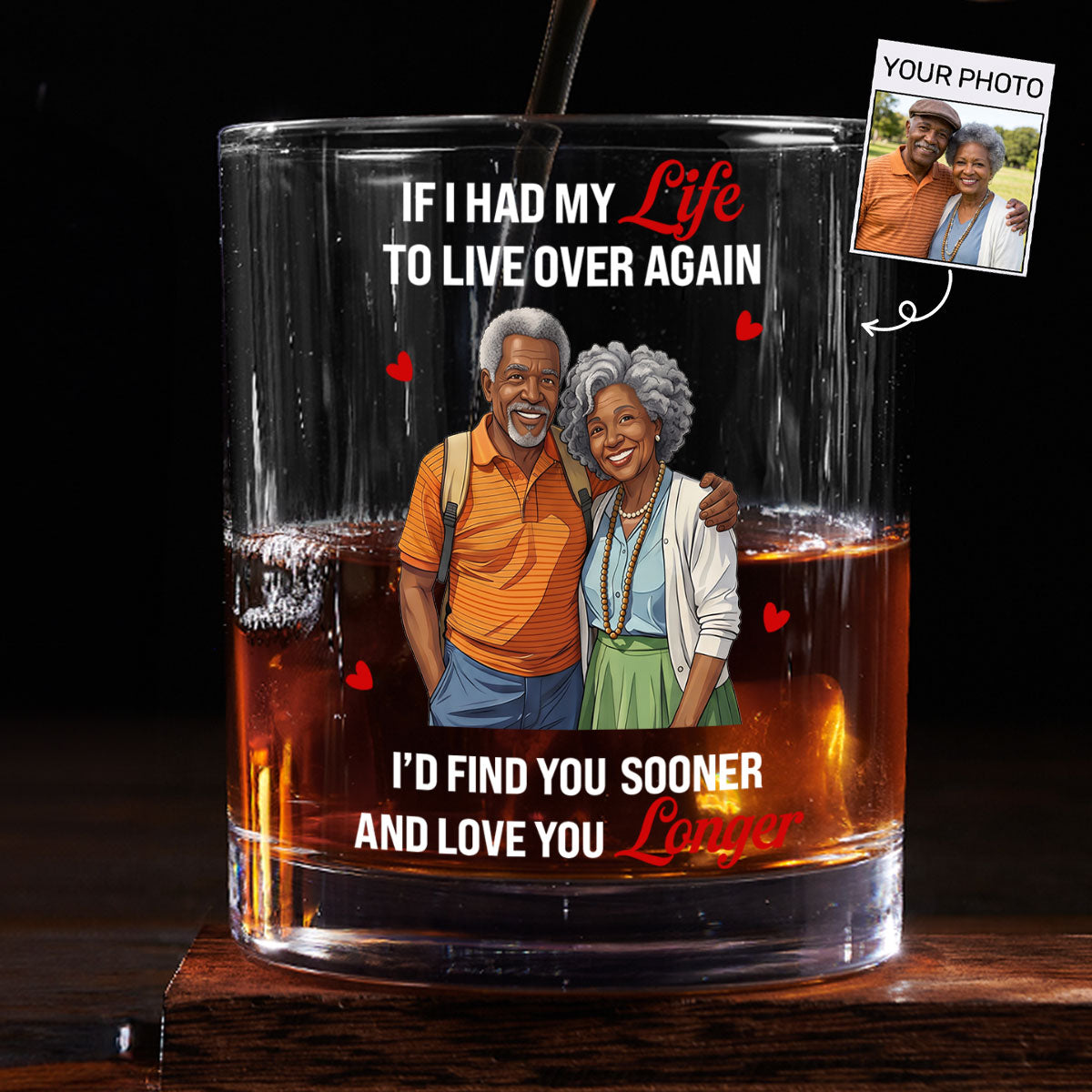 Love You Longer Gift For Husband And WIfe - Personalized Round Whiskey Glass