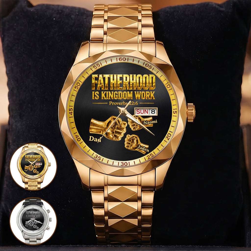 Fatherhood Is Kingdom Work Premium Fist Bump - Personalized Men's Wrist Watch