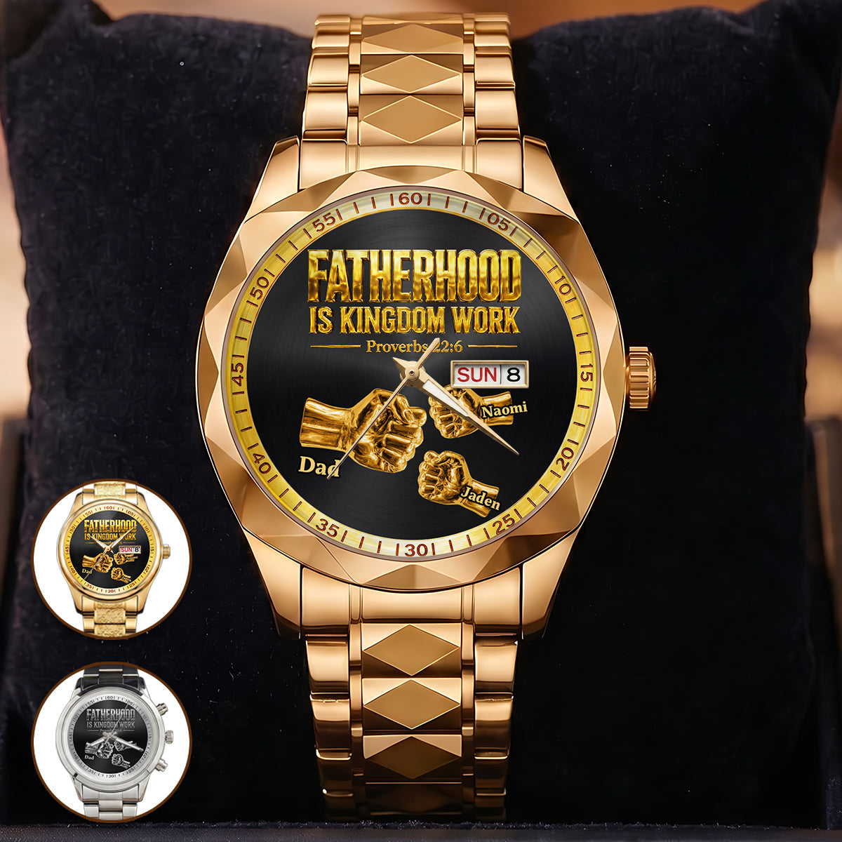 Fatherhood Is Kingdom Work Premium Fist Bump - Personalized Men's Wrist Watch