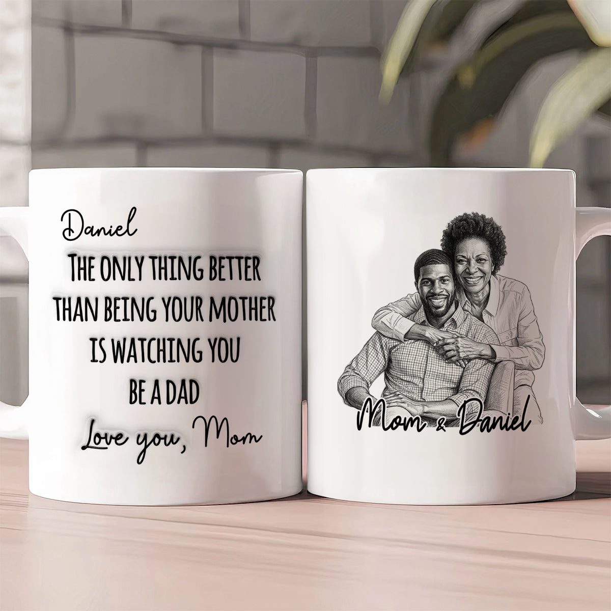 Watching You Being A Dad Custom Photo Sketch Style - Personalized Ceramic Coffee Mug