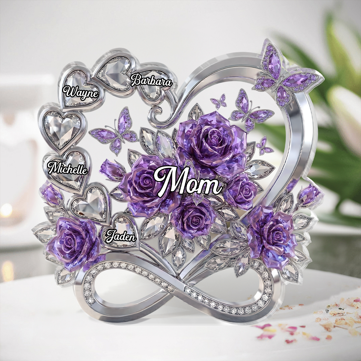 Heart Infinity With Roses - Personalized Custom Shaped Acrylic Plaque
