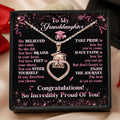 Believe, Achieve, Enjoy The Journey - Personalized Grad Cap Heart Necklace With Box & Card 2026