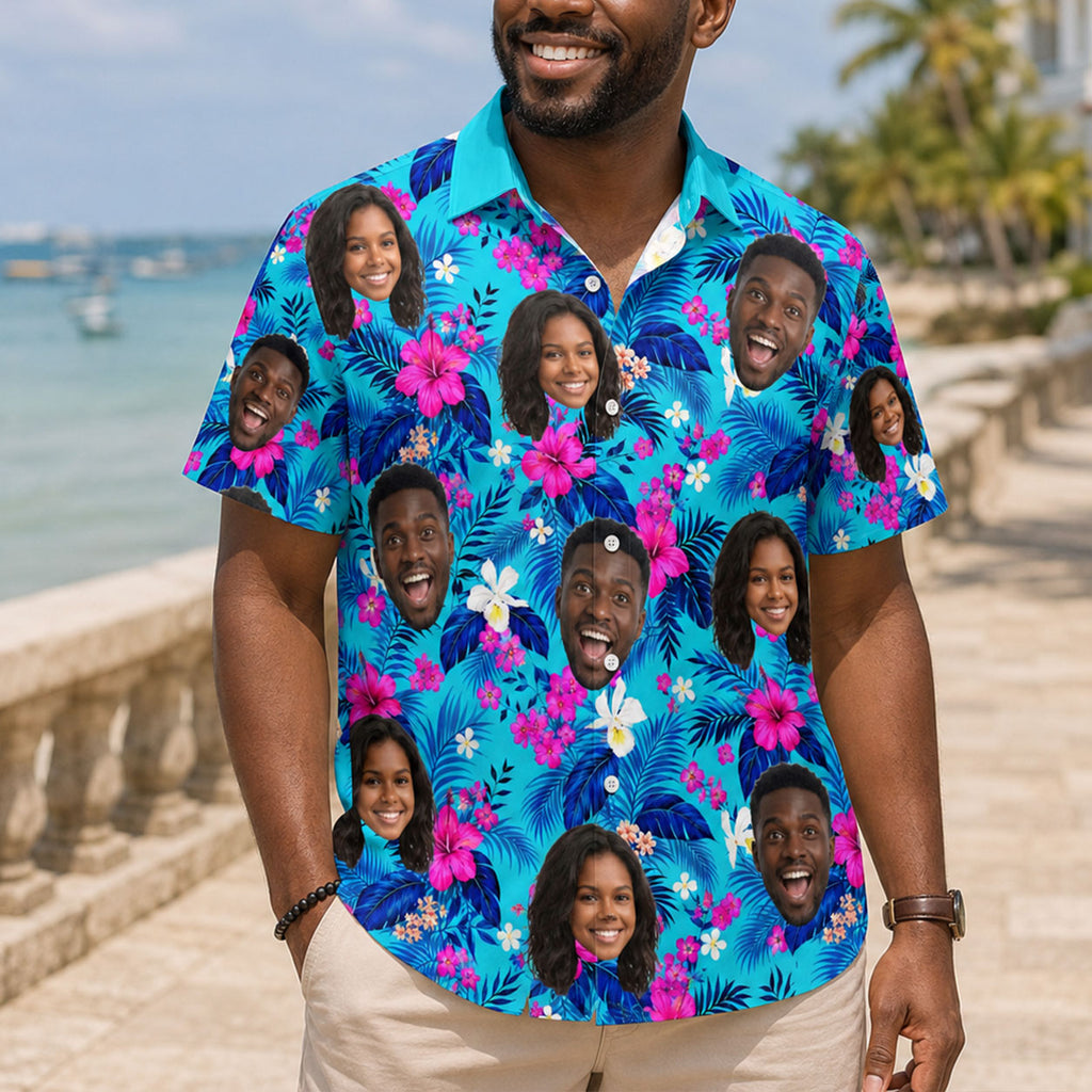 Tropical Funny Couple Upload Photo - Personalized Hawaiian Shirt