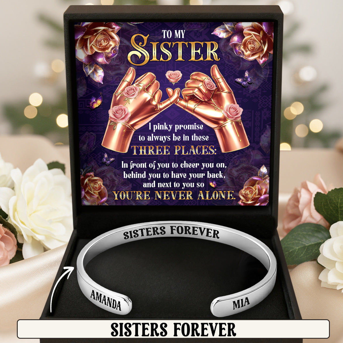 Sister Forever - Personalized Cuff Bangle Bracelet With Box