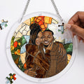 Custom Photo Stained Glass Portrait Wife Husband Couple - Personalized Acrylic Jigsaw Puzzle Suncatcher