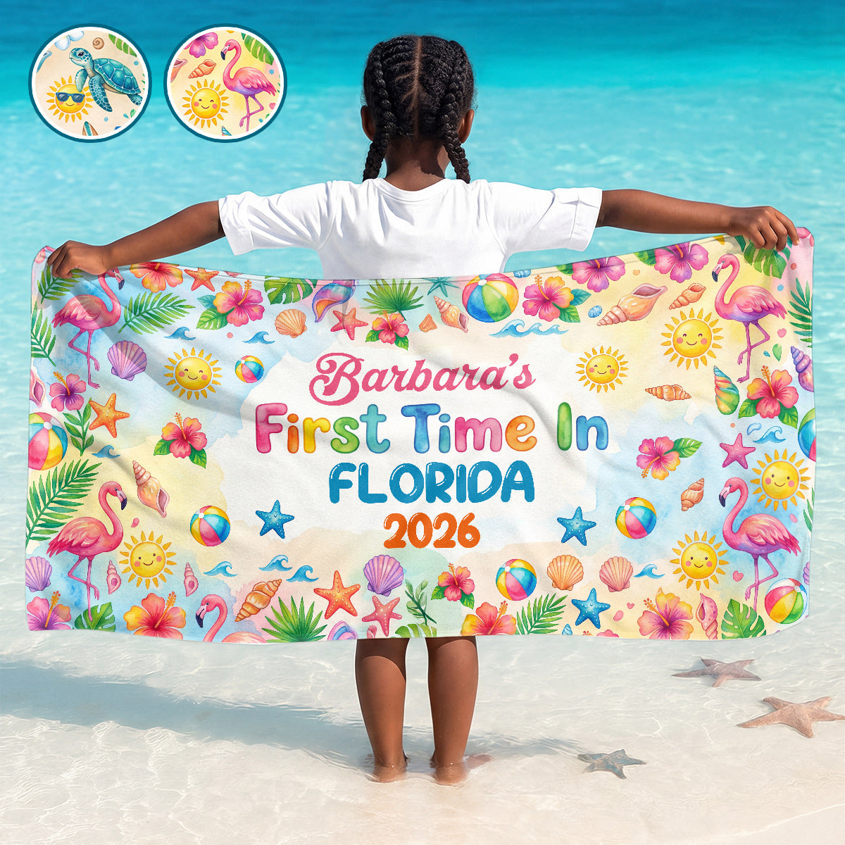 First Time On Holiday - Personalized Beach Towel
