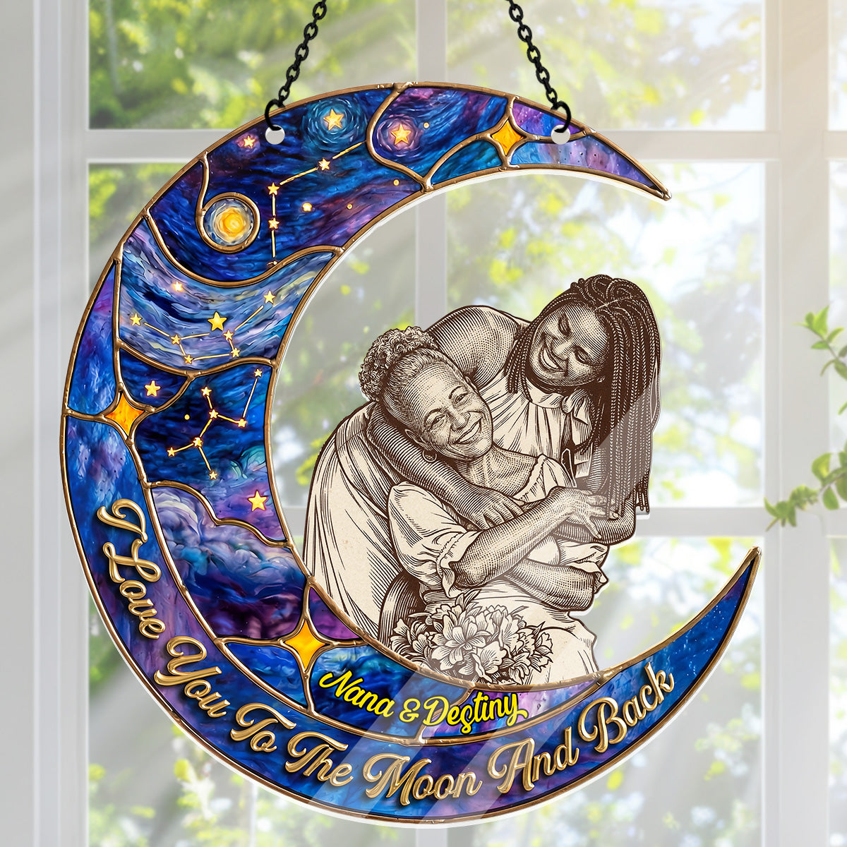 I Love You To The Moon And Back Custom Photo - Personalized Acrylic Suncatcher