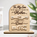 To My Son Watching You Be A Dad From Mom - Personalized 2-Layer Wood Plaque With Flat Base