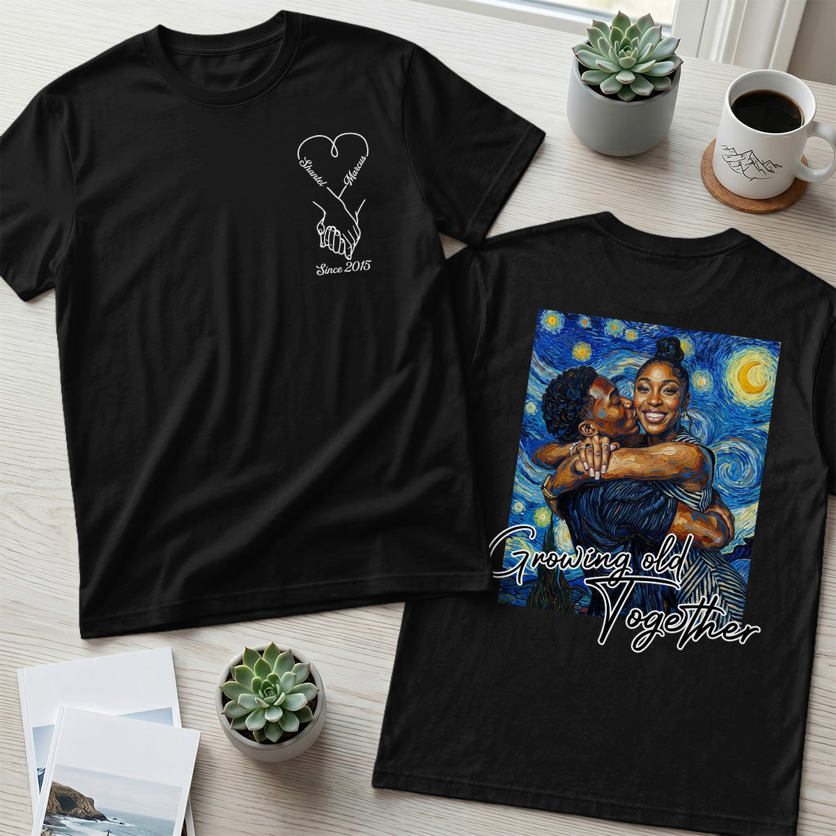 Custom Photo Van Gogh Art Love Forever - Personalized T-shirt With Front Back Design