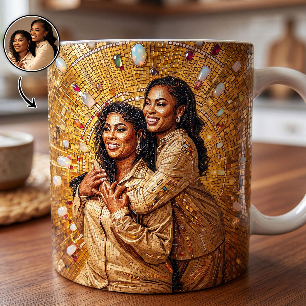 Custom Photo Portrait Premium Mosaic Mom Grandma Parents Family Gold Version - Personalized Ceramic Coffee Mug