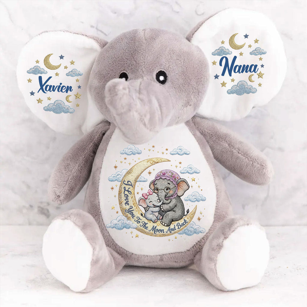 I Love You To The Moon And Back Embroidery - Personalized Stuffed Elephant