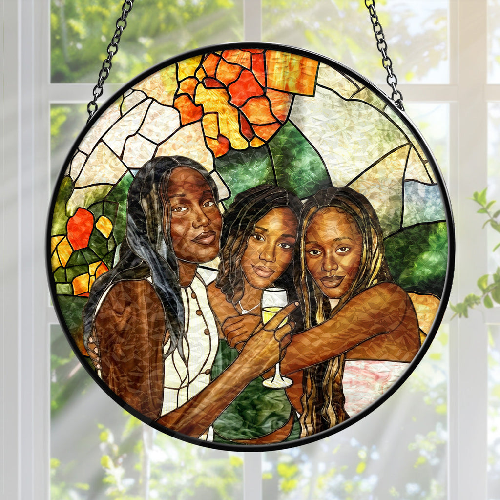 Custom Photo Stained Glass Portrait Besties Friends - Personalized Stained Glass Window Hanging Suncatcher