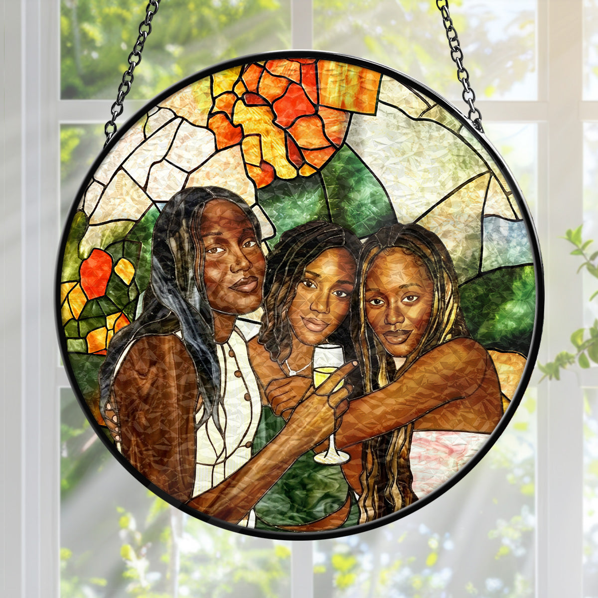 Custom Photo Stained Glass Portrait Besties Friends - Personalized Stained Glass Window Hanging Suncatcher