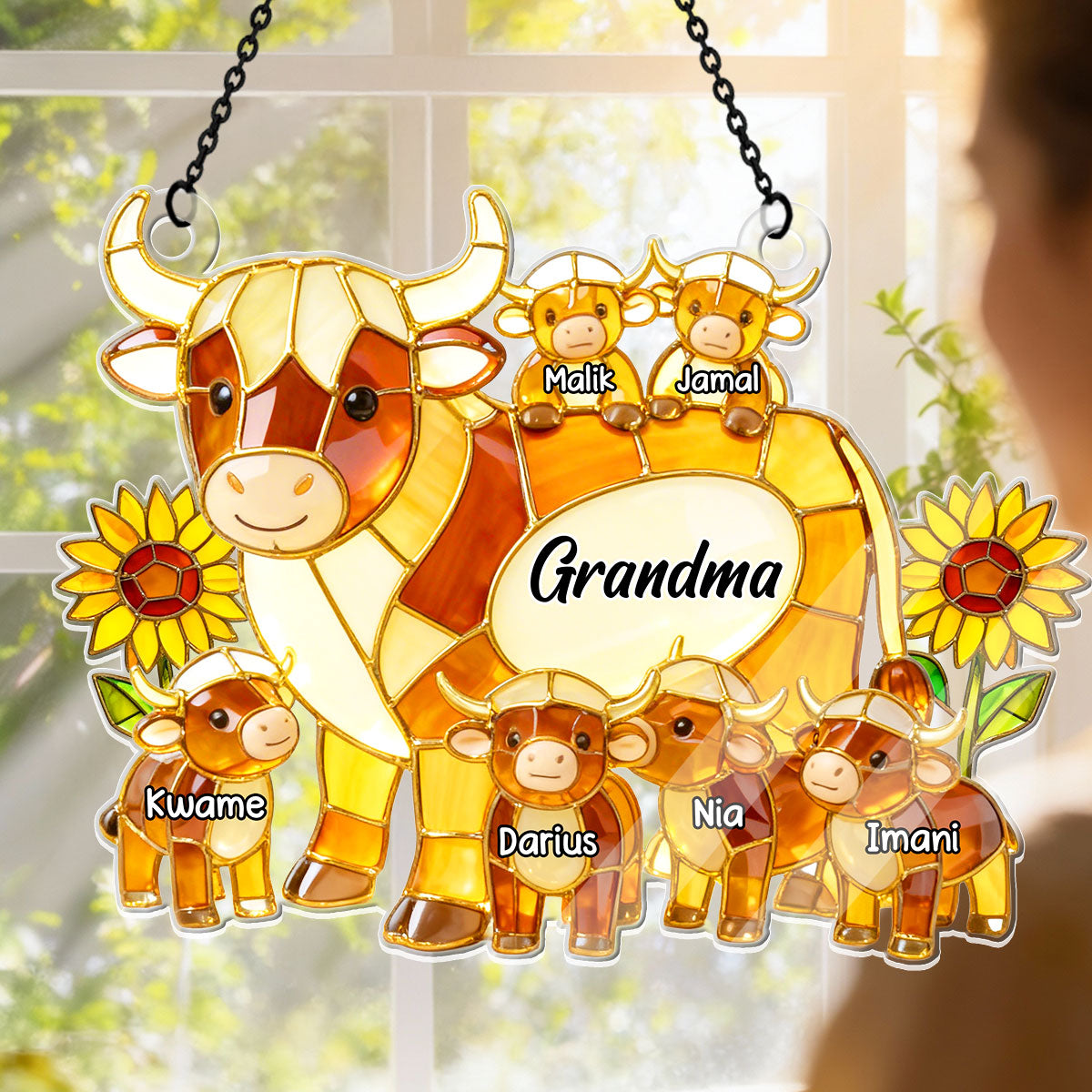 Mama Cow Gift For Mom Grandma  - Personalized Acrylic Suncatcher