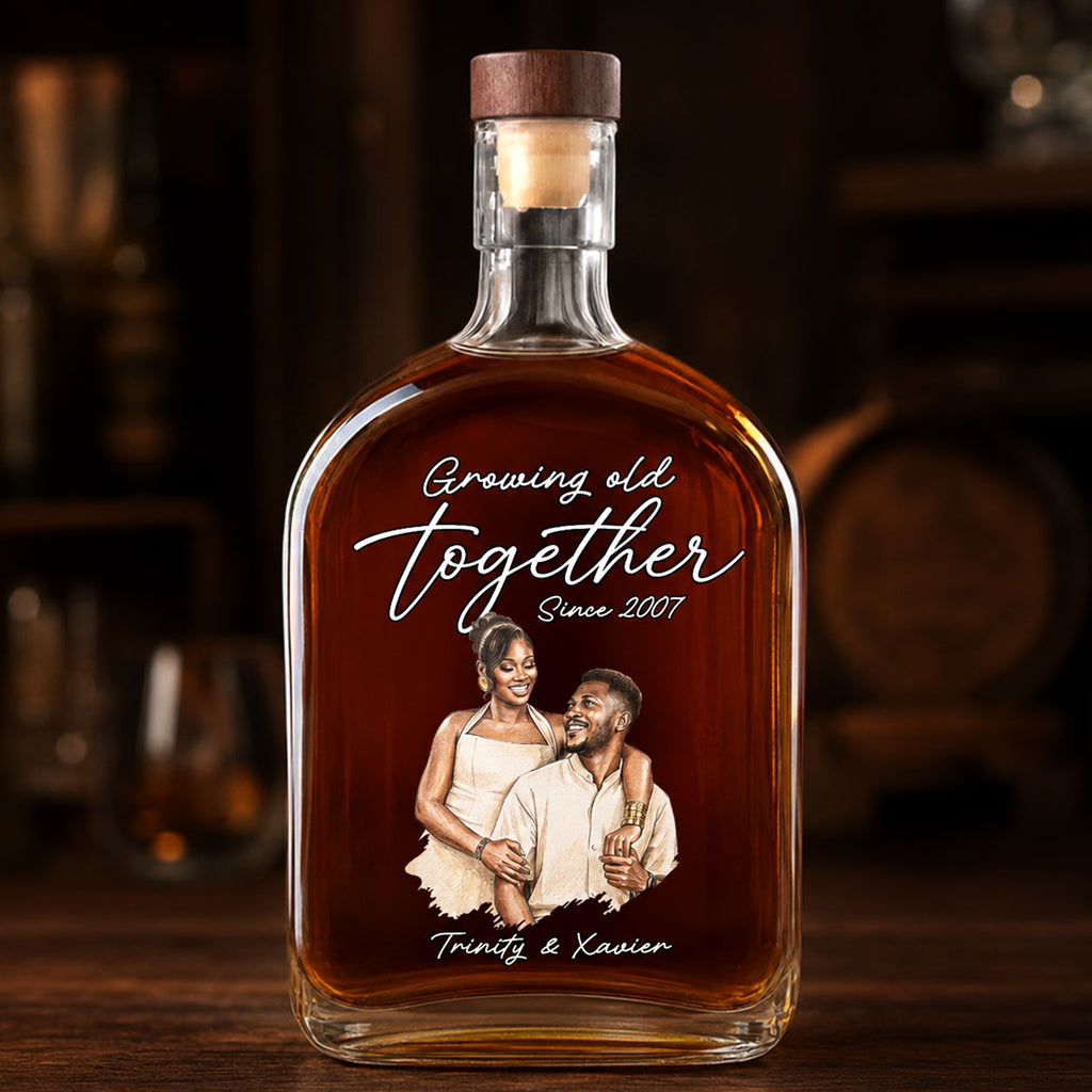 Custom Photo Colored Pencil Sketch Portrait  - Personalized Whiskey Bottle