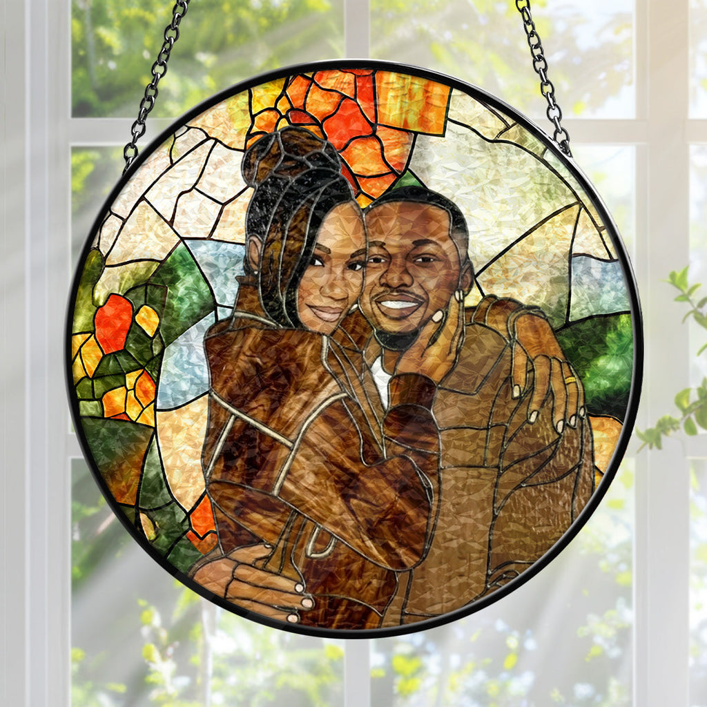 Custom Photo Stained Glass Portrait Wife Husband Couple - Personalized Stained Glass Window Hanging Suncatcher
