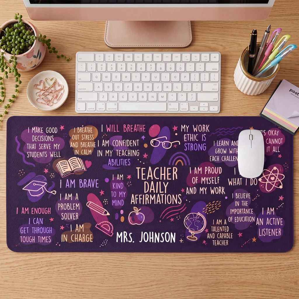 Daily Teacher Affirmations Decoration For Teachers - Personalized Leather Desk Mat