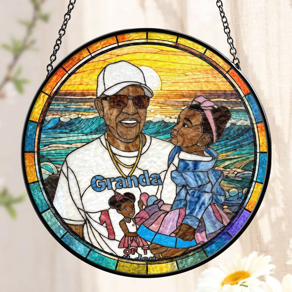 Custom Photo Stained Glass Dad Grandpa Papa Family  - Personalized Stained Glass Window Hanging Suncatcher