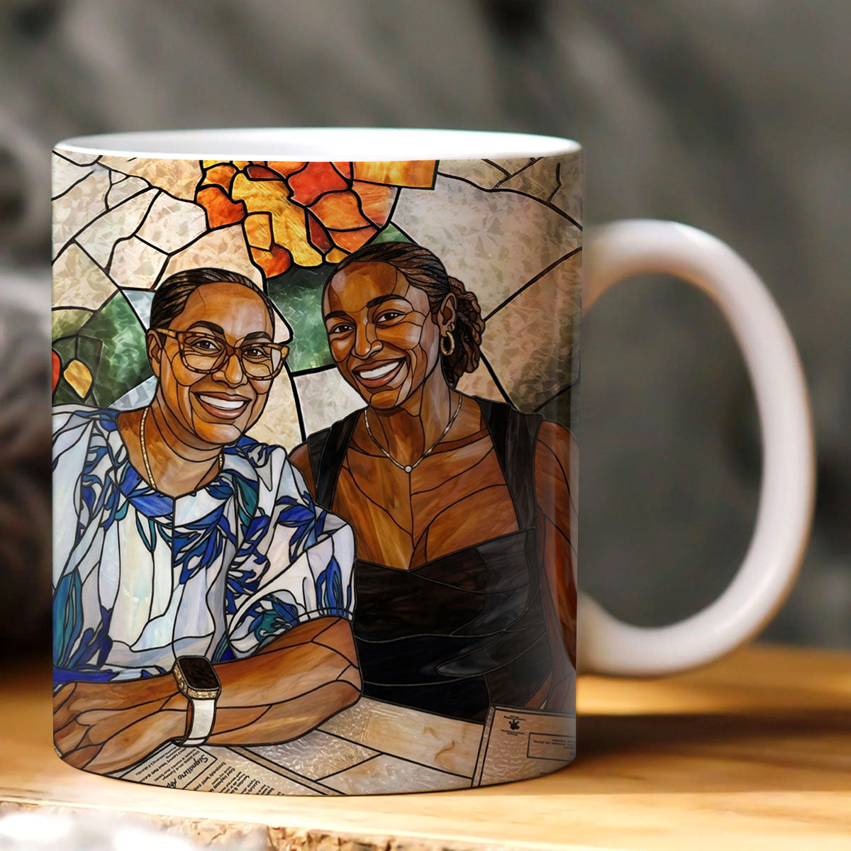 Custom Photo Stained Glass Portrait Mom Grandma Parents Family - Personalized Ceramic Coffee Mug