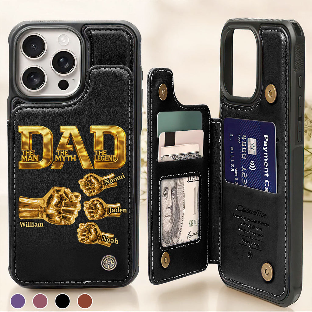 Dad The Man The Myth The Legend - Personalized Leather Flip Wallet Phone Case