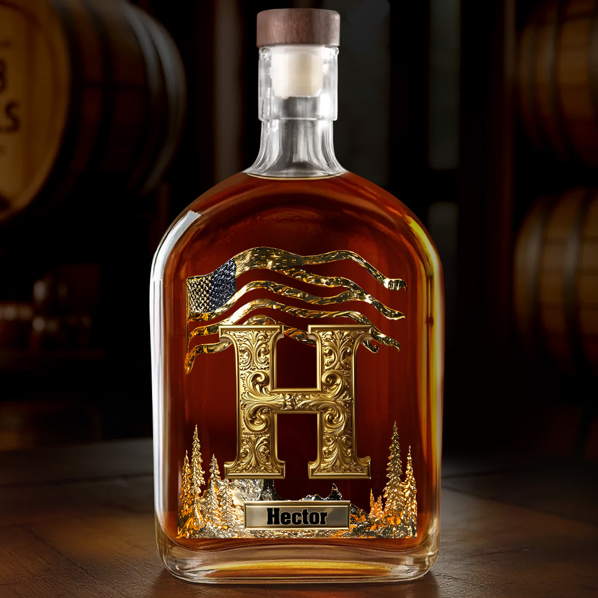 Golden Initial Gift For Husband and Dad - Personalized Whiskey Bottle