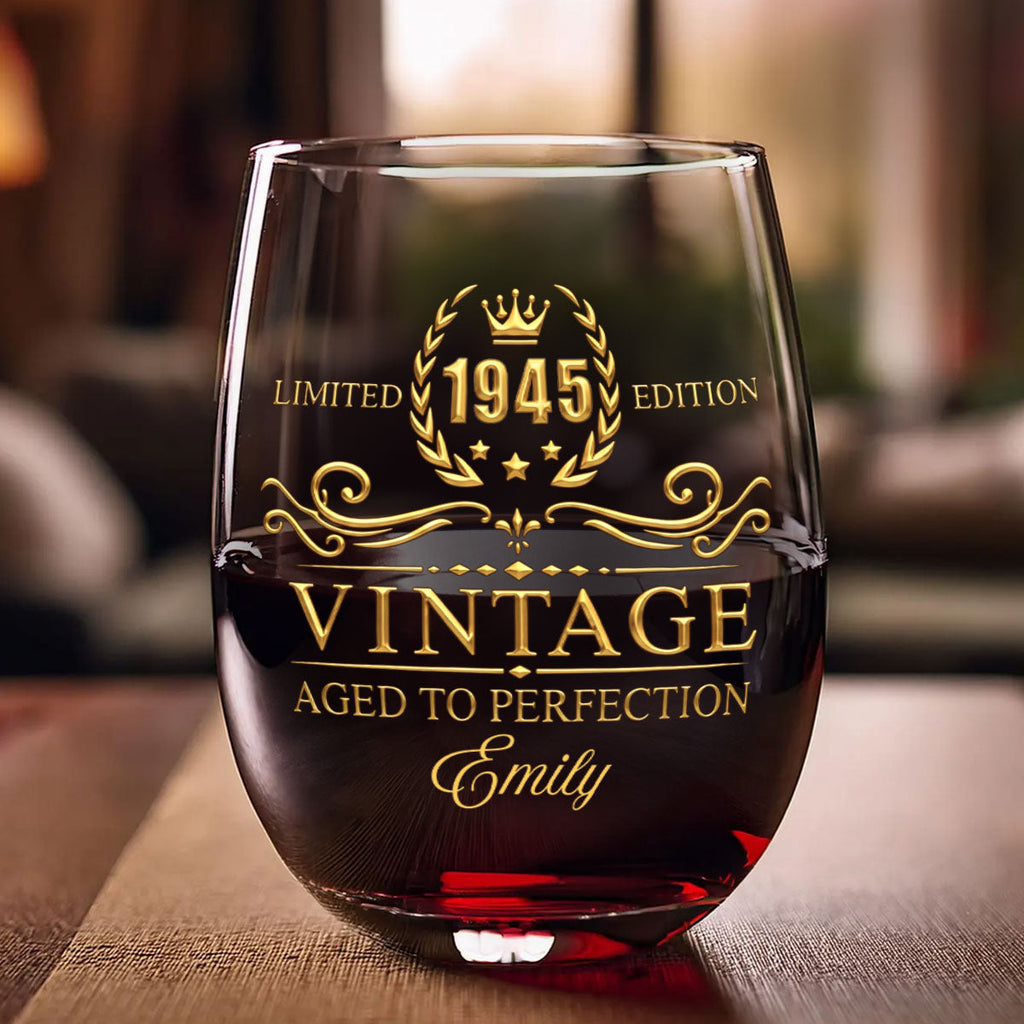 Limited Edition Aged To Perfection - Personalized Stemless Wine Glass