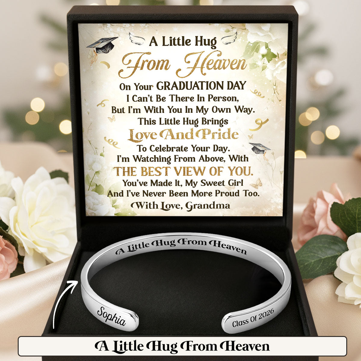 A Little Hug From Heaven - Personalized Cuff Bangle Bracelet With Box
