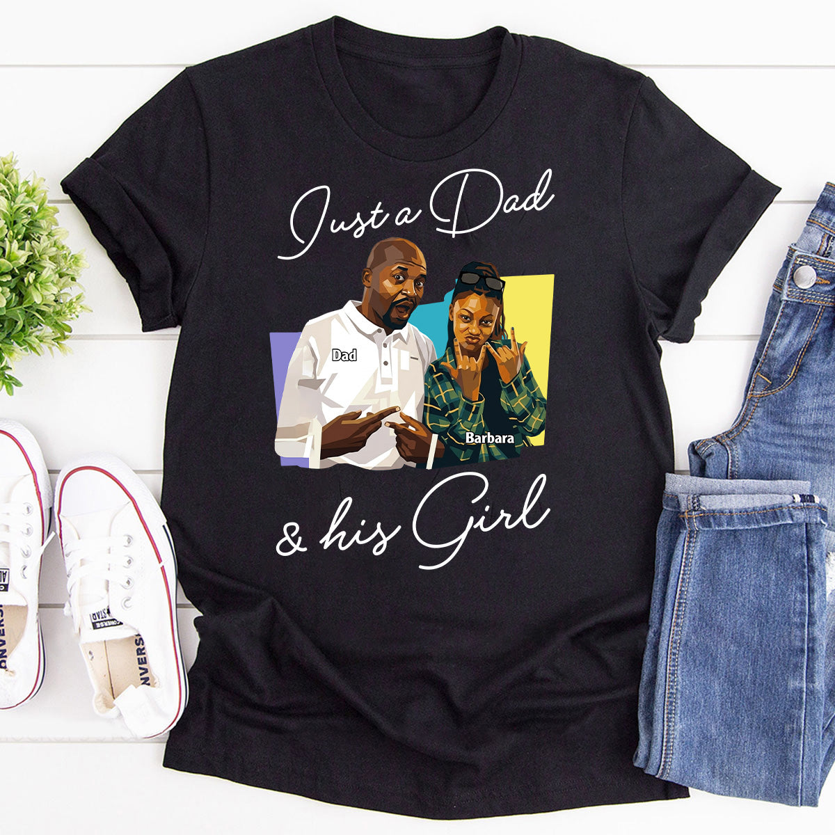 Custom Photo Poster Art Just A Dad And His Girl - Personalized 2D Unisex T-shirt