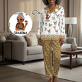 Mom Grandma Kids Butterflies Leopard Pattern - Personalized Satin PJM Set