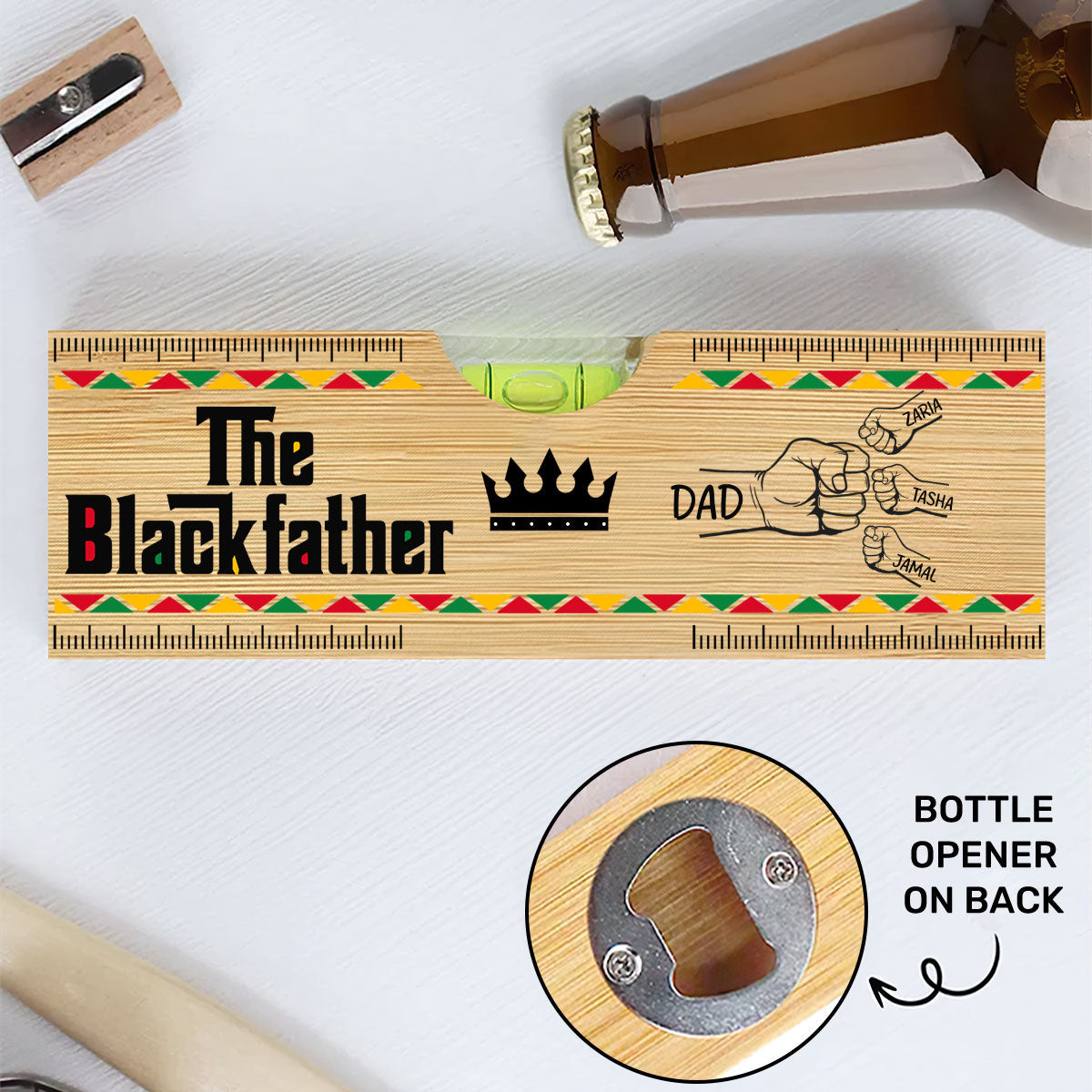 The Blackfather - Personalized Wooden Spirit Level Bottle Opener