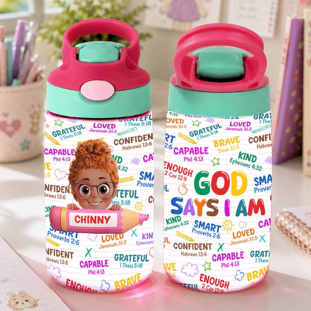 God Says I Am - Personalized Kid Water Bottle