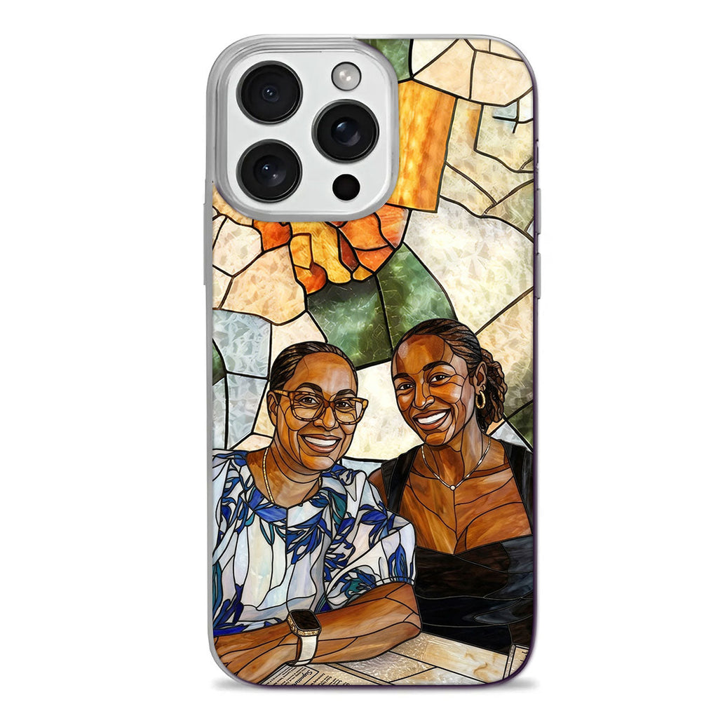 Custom Photo Stained Glass Portrait Mom Grandma Parents Family - Personalized Clear Silicone Phone Case