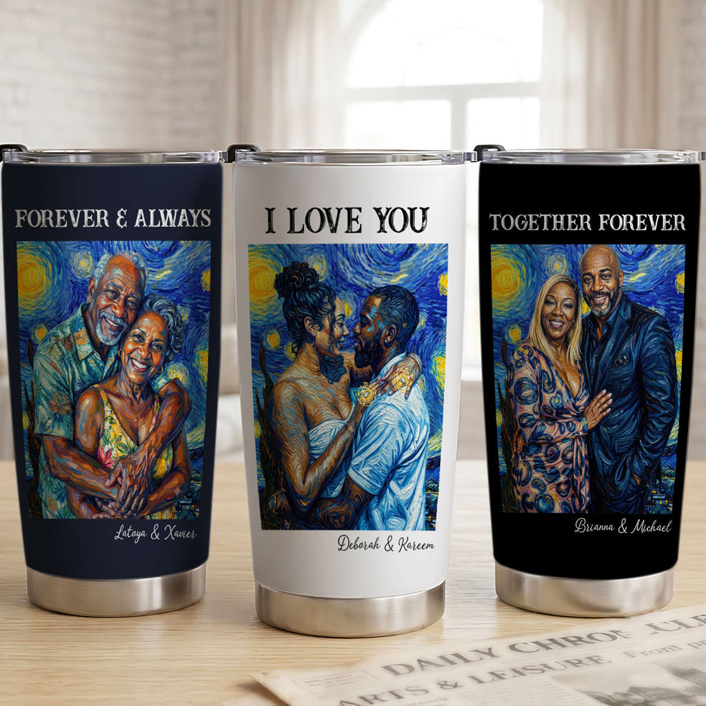 Custom Photo Starry Night Oil Painting Forever And Always - Personalized Stainless Steel Tumbler
