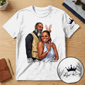 Custom Photo His Queen Her King Anniversary Gift - Personalized T-shirt With Front And Sleeve Design