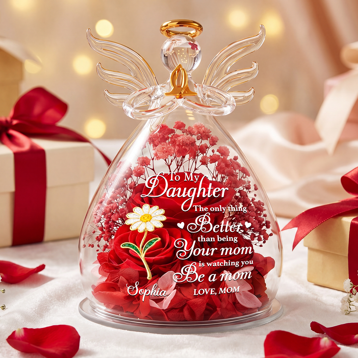 The Only Thing Better Than Being Your Mom - Personalized Angel Dome With Preserved Flowers