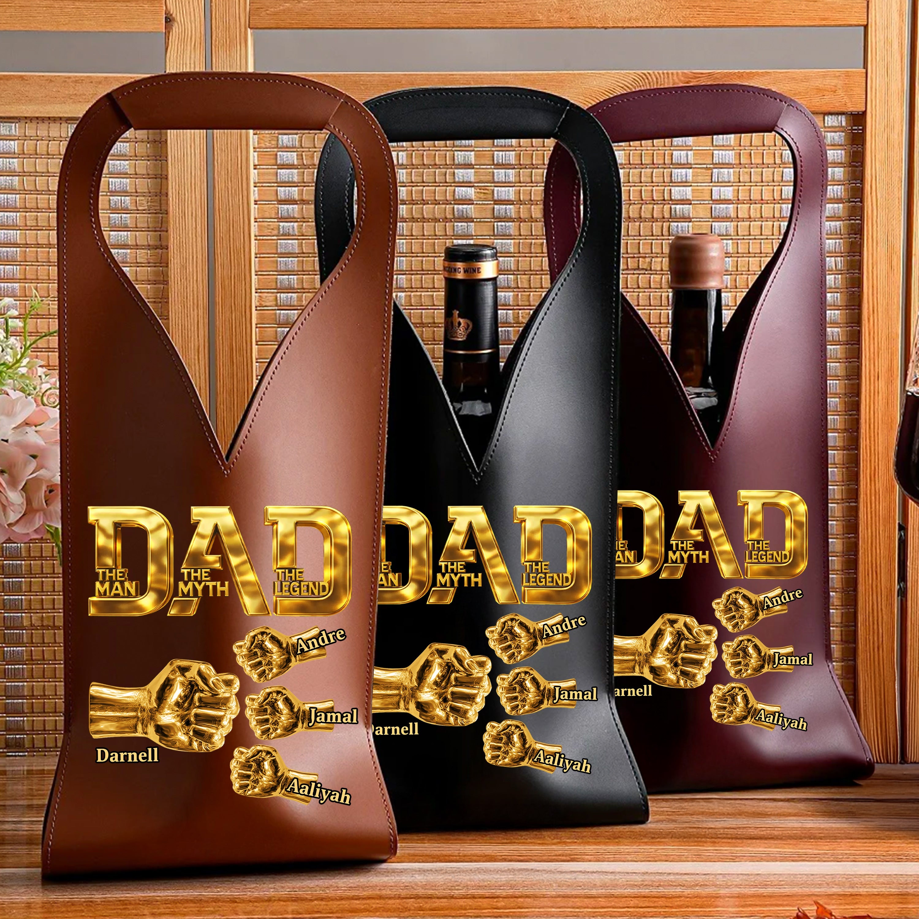 Dad The Man The Myth The Legend - Personalized Leather Wine Bag