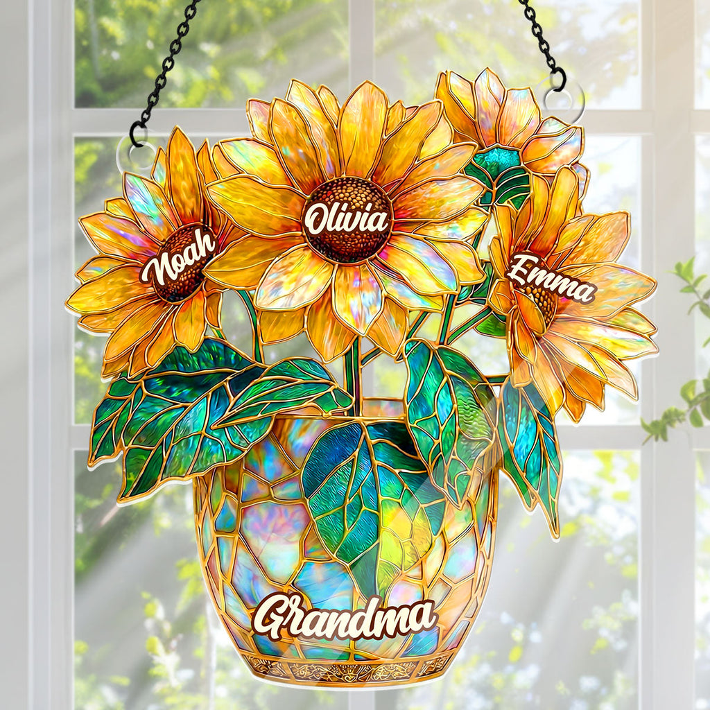 Sunflower Love For Grandma - Personalized Acrylic Suncatcher