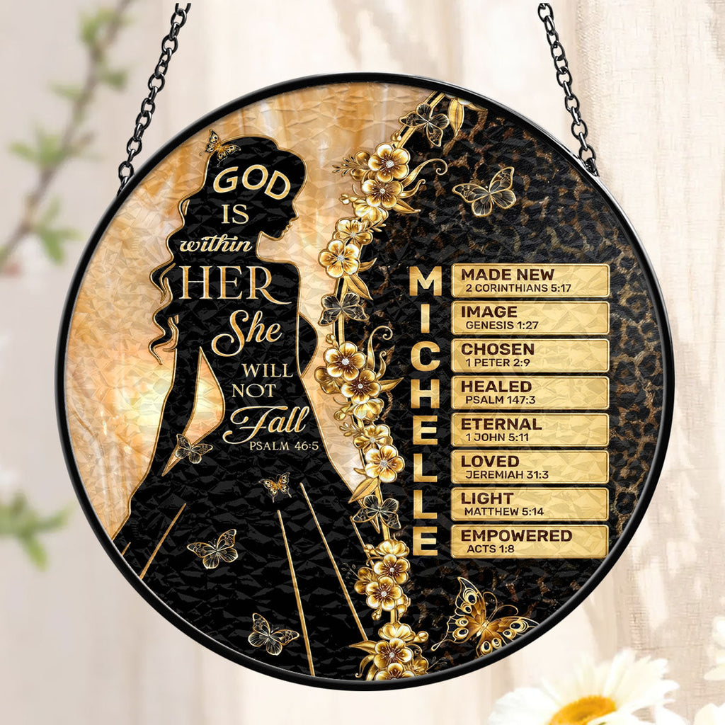 God Is Within Her She Will Not Fall - Personalized Stained Glass Window Hanging Suncatcher