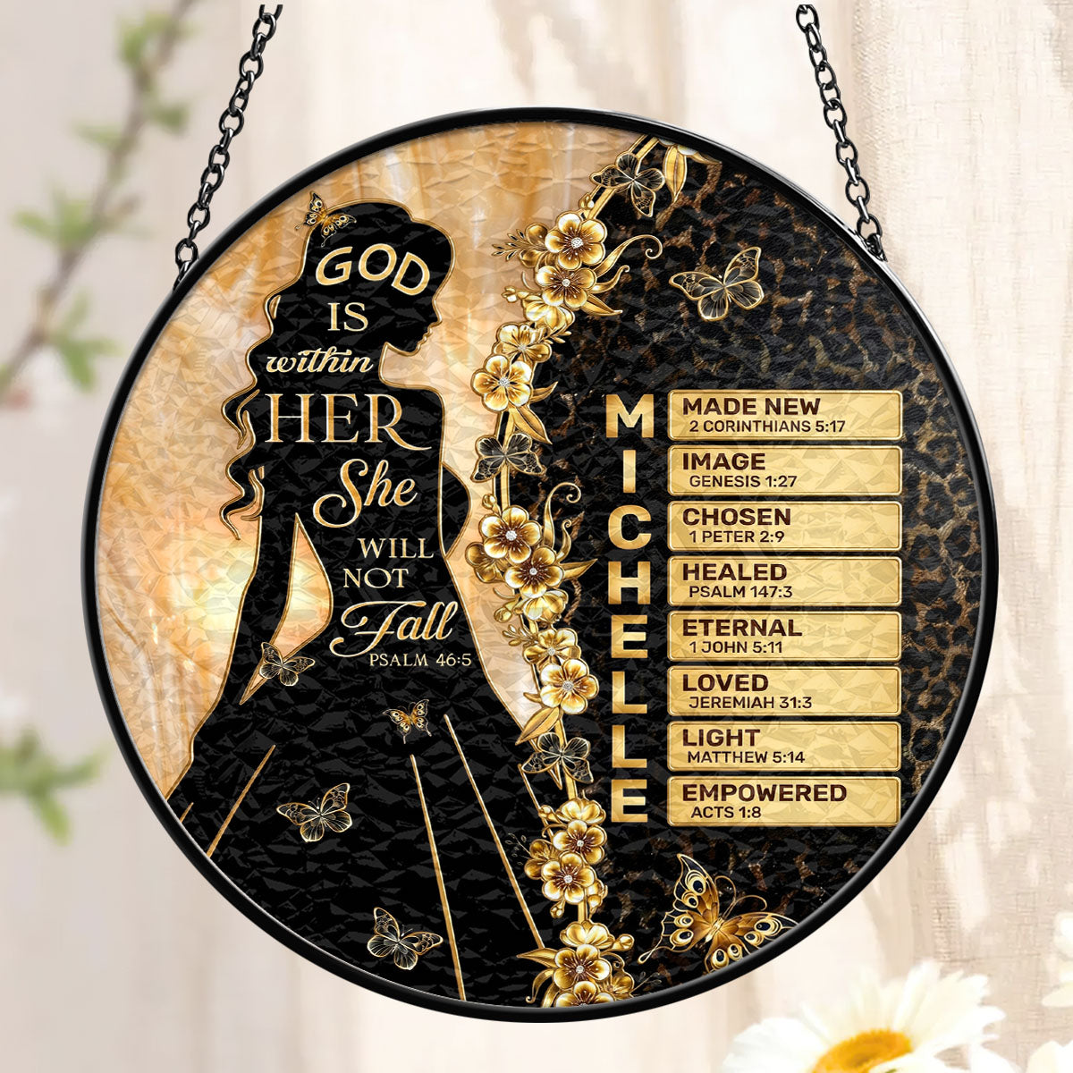 God Is Within Her She Will Not Fall - Personalized Stained Glass Window Hanging Suncatcher